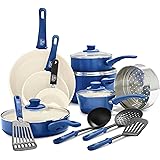 GreenLife Soft Grip Healthy Ceramic Nonstick, Cookware Pots and Pans Set, 16 Piece, Blue