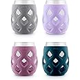 Ello Cru 17oz Stemless Wine Glass Set with Protective Silicone Sleeves, Dishwasher Safe, Cocktail Glass Pack Perfect for Summer Patios and Parties Festive Fun Holiday Gift for Women Men Her Him