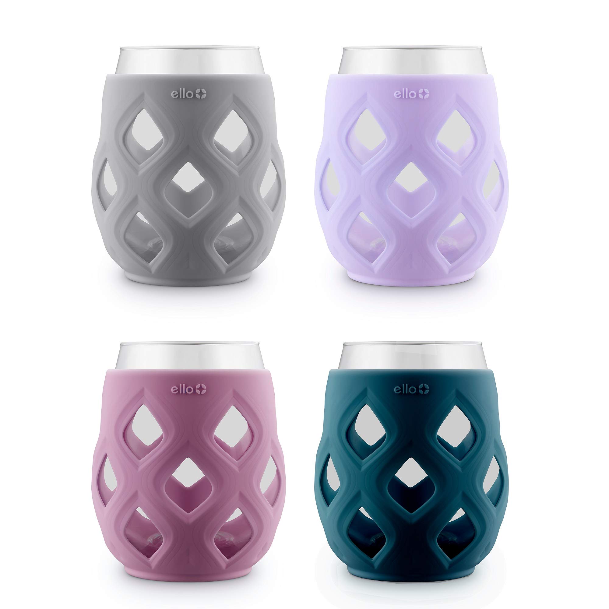 Photo 1 of Ello Cru 17oz Stemless Wine Glass Set with Protective Silicone Sleeves, 4 Pack Cocktail Glass Perfect for Summer Patios and Parties Holiday Gifting Her Him Mother's Day, Dishwasher Safe, Cosmos