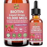Pure Biotin 10000mcg Liquid Drop Hair Skin &amp; Nails Vitamins Support | w. Biotin Collagen Keratin Hyaluronic Acid Saw Palmetto Bamboo, Biotin(Vitamin B7）Complex for Hair Growth &amp; Cellular Energy