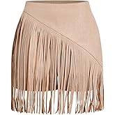 SweatyRocks Women's Cowgirl Fringe Skirts Faux Suede Western Mini Skirt Country Concert Outfits