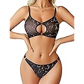 Avidlove Mesh Lingerie Set for Women Cut Out Sexy Bra and Panty Sets 2 Piece Sheer Lingerie