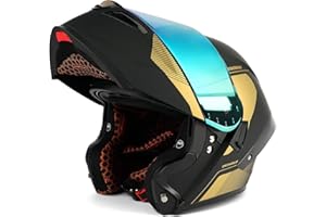 Orthrus Modular LED Full Face Motorcycle Helmet - DOT Approved Flip-Up Dual Visor Sun Shield & Bluetooth Ready for Adults Men Women - Street Bike/Motocross (Dobermann Gold, M)