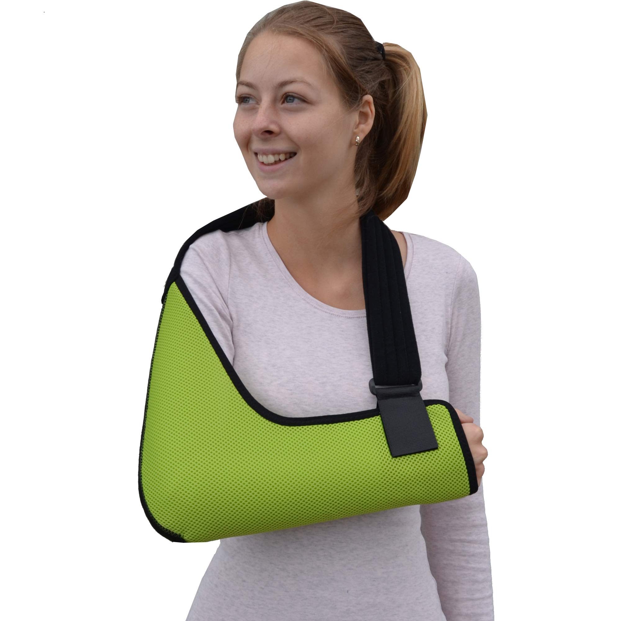 Arm Sling Adult (S, lime/black trim) Feel Safe, Easy to Fit, Cooling Fabric Technology, Fits R or L.