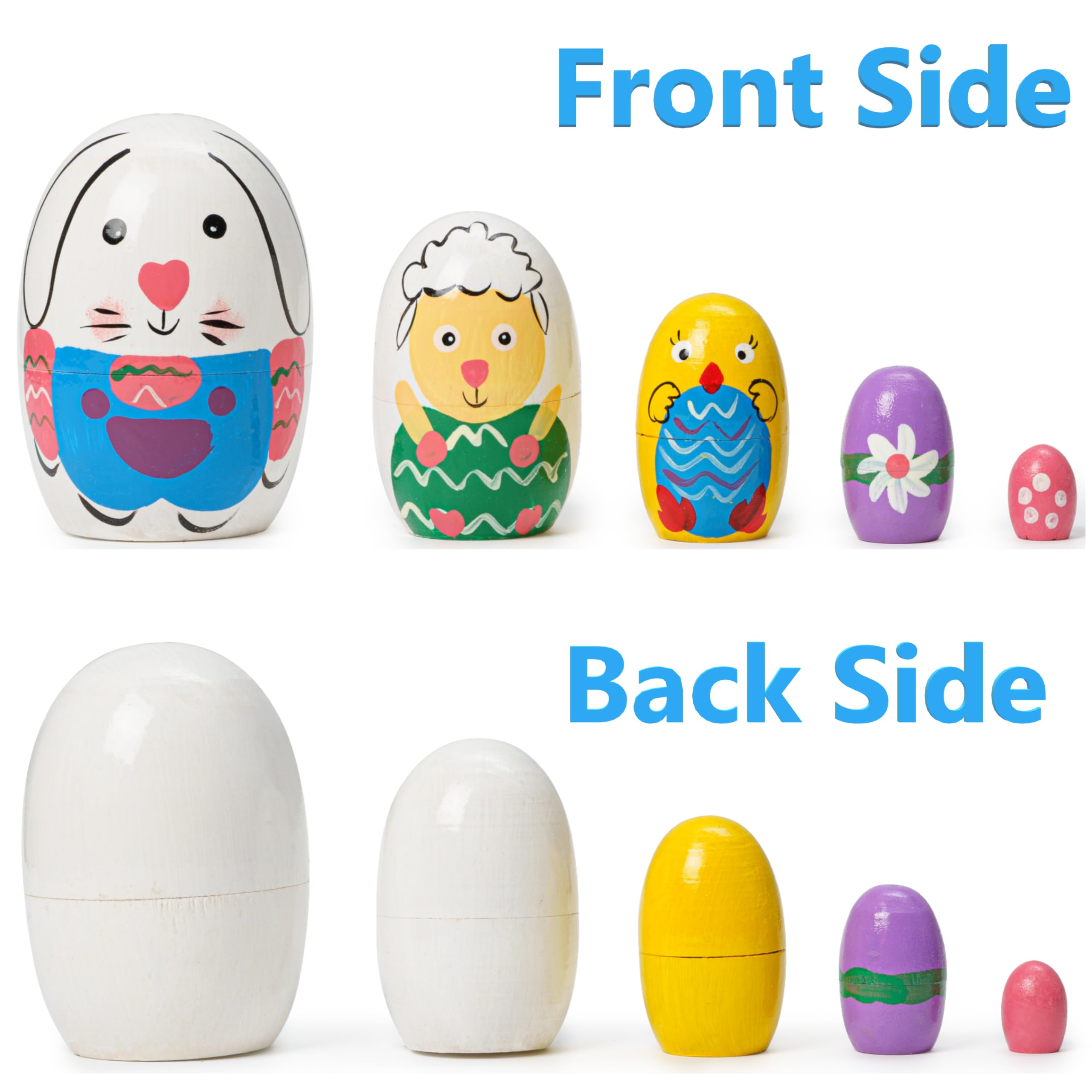 SWANGSA 5 Pieces Egg Shape Russian Nesting Dolls, Cute Bunny Sheep Chick Flower Handmade Wood Matryoshka Stacking Dolls for Kids Easter, Christmas, Birthday Wishing Gift, Home Decoration