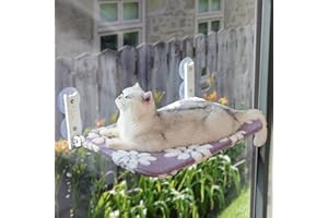 Yaning Cat Window Perch, Foldable Cat Window Hammock with Cute 3D Textured Flower Cover and Strong Suction Cups, Cordless Cat Window Seat Bed for Indoor Cats (Purple, Large)