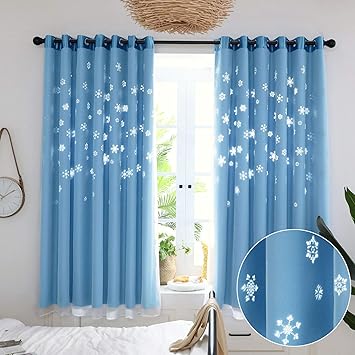 Amazon Com Hughapy Kids Blackout Curtains Tulle Overlay Snowflake