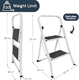 Home Vida 2 Step Ladder Heavy Duty Steel Folding White 150kg Load view 2