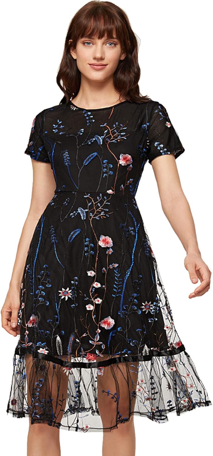 short sleeve embroidered dress