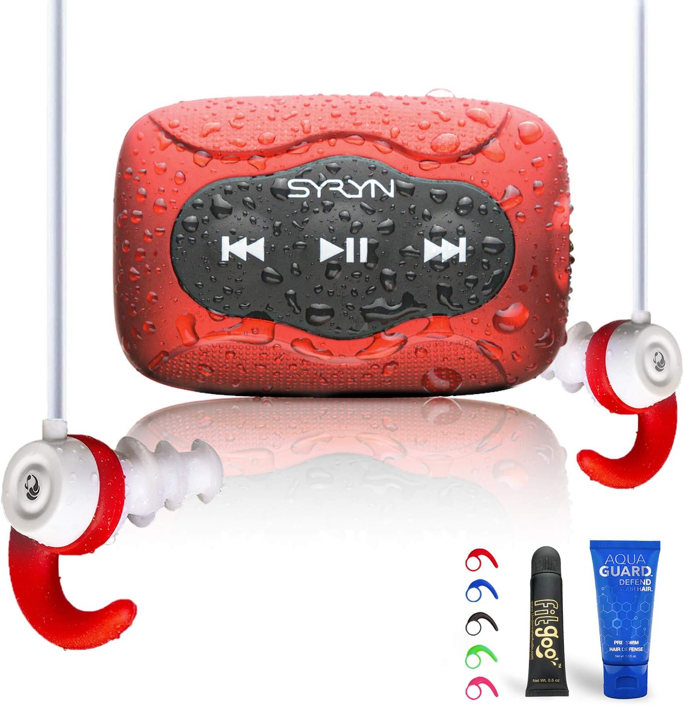 Swimbuds Color Waterproof Headphones and 8 GB SYRYN Waterproof MP3