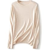 Ciovkis Women's Merino Wool Blend Sweater Fall Winter Crew Neck Long Sleeve First-Line Ready to Wear Seamless Knit Sweater