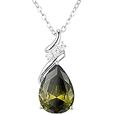 Accver Birthstone Necklace for Women - S925 Sterling Silver Teardrop with Cubic Zirconia and Gemstones -Birthday Jewelry gift for her, Girlfriend, Wife, Mom on Birthday, Anniversary