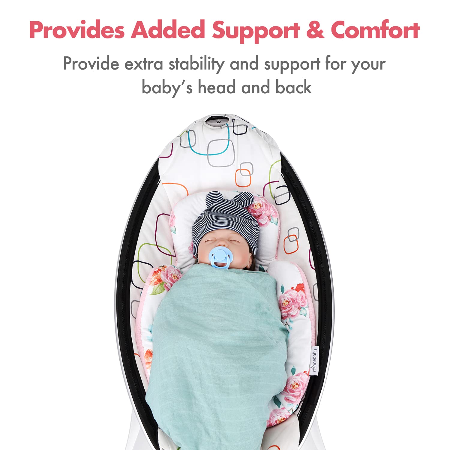 Minne Baby Infant Insert - Compatible with 4Moms RockaRoo and MamaRoo - Breathable Cool Mesh Fabric - Plush Soft Newborn Insert with Head and Body Support