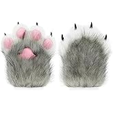 HAOAN Furry Faux Fur Fox Cat Paws Gloves Animal Fursuit Mittens Halloween Christmas Cosplay Costume Props