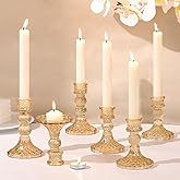 DARJEN Gold Glass Candlestick Holders Set of 6, 4" H & 5" H Taper Candle Holders for Candlesticks & Pillar Candles, Diamond C