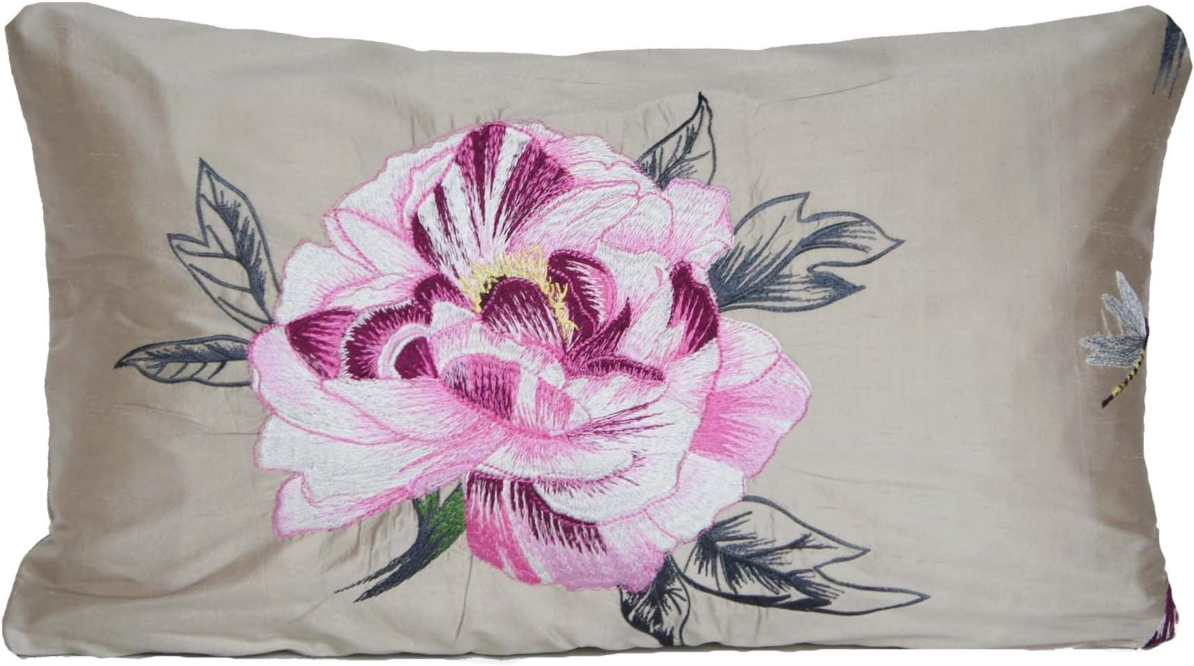 Lorca Emroidered Silk Cushion Cover Pink Flower Throw Pillow Case Fabric Felicite Parisian Design