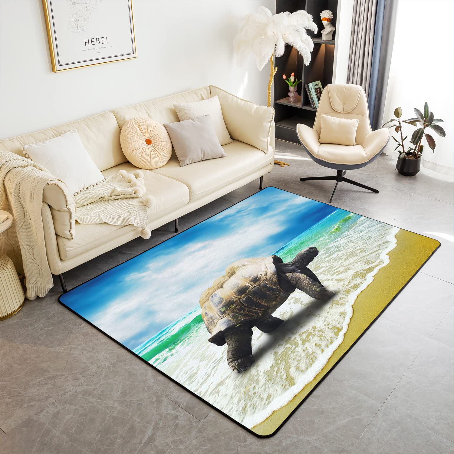 Homemissing Turtle Area Rug 100x150cm Reptile Tortoise Rugs Mat For Living Room Bedroom Nautical Beach Decor Carpet Non Slip Area Runner Rug