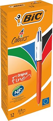 889971 4 colores Original Fine bolígrafos Retráctiles punta fina (0,8 mm) - Caja de 12 unidades