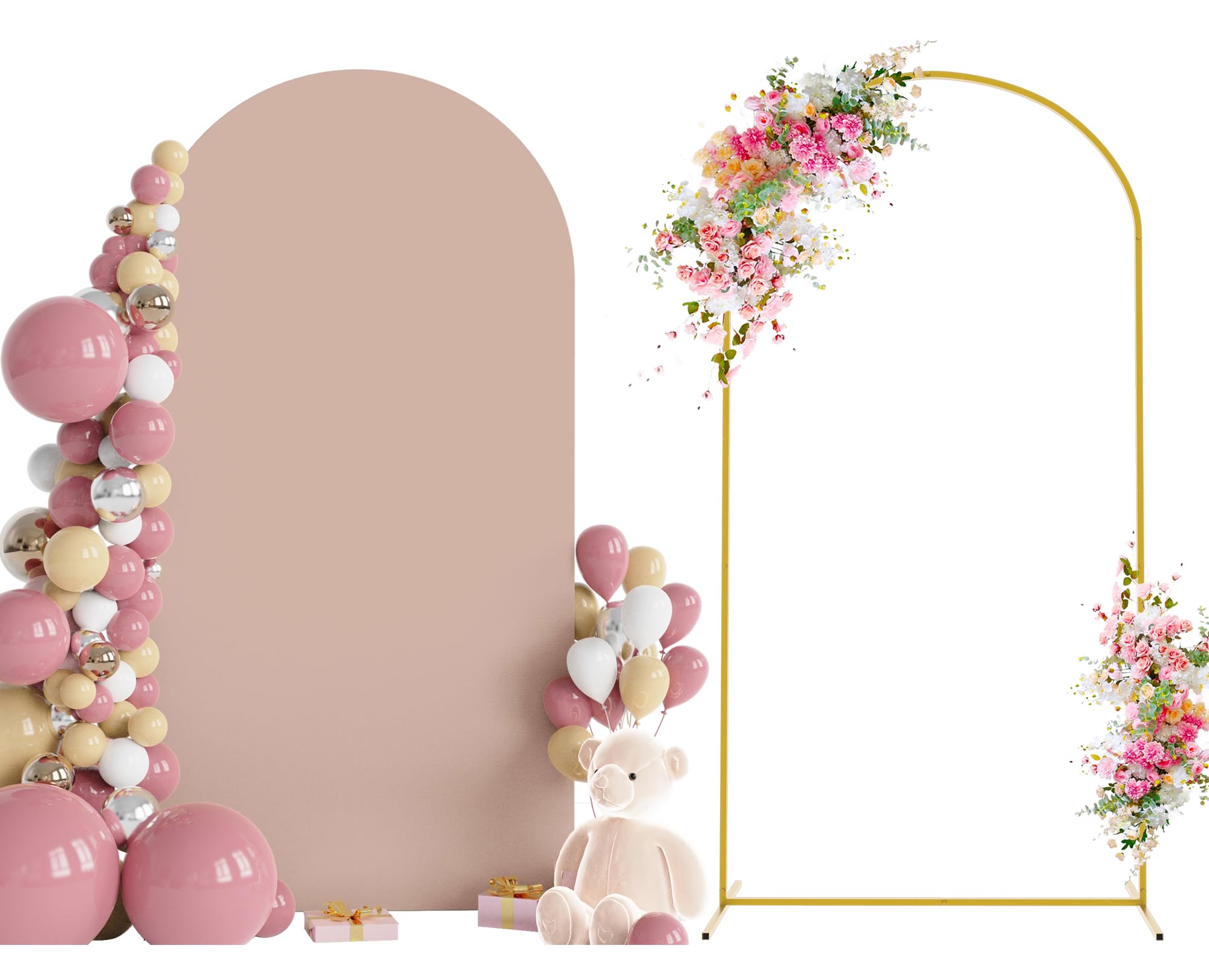 Photo 1 of Wokceer 6.6 FT Wedding Arch Stand and Arch Cover, Metal Arch Stand with Arch Stand Cover for Birthday Party Wedding Ceremony Bridal Baby Shower Event Decor
