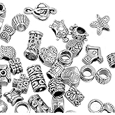 RUBYCA 50Pcs Tibetan Silver Color Metal Charm Beads Assortment Mix Designs for Jewelry Making