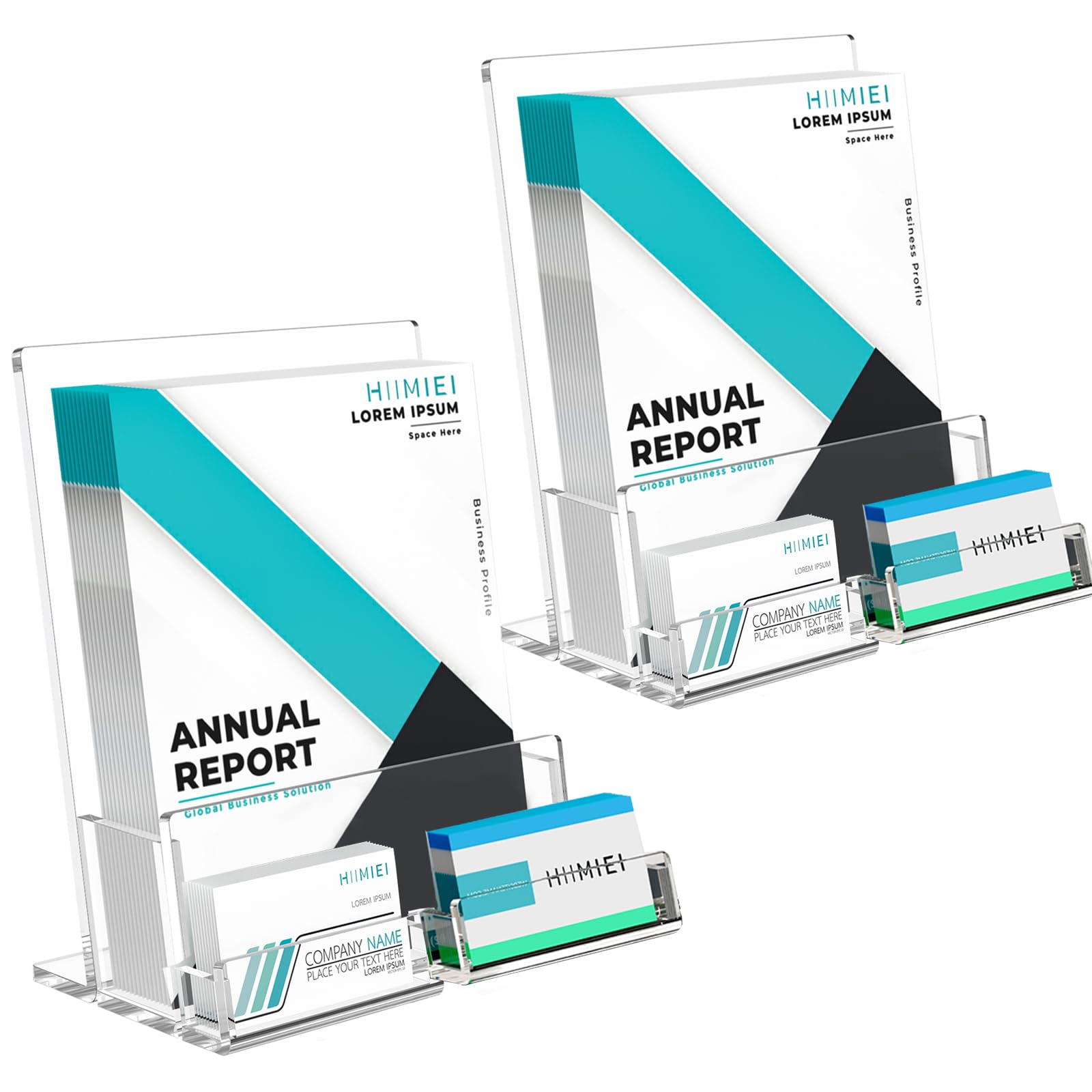 HIIMIEI Acrylic Leaflet Holder A4: 2 Pack Clear Brochure Holder with Business Card Holder - Leaflet Display Stands for Magazine Pamphlet Booklets Menu Literature Business Card