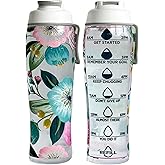 50 Strong Reusable Water Bottle with Time Markers – 30 oz BPA-Free Leakproof Bottle with Chug Cap & Easy-Carry Handle – Made in USA (Pretty Flowers)