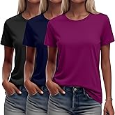 Ficerd Women's 3 Pack T Shirts Summer Casual Trendy Loose Fit Short Sleeve Crew Neck Tops Basics Workout Outfit Tee