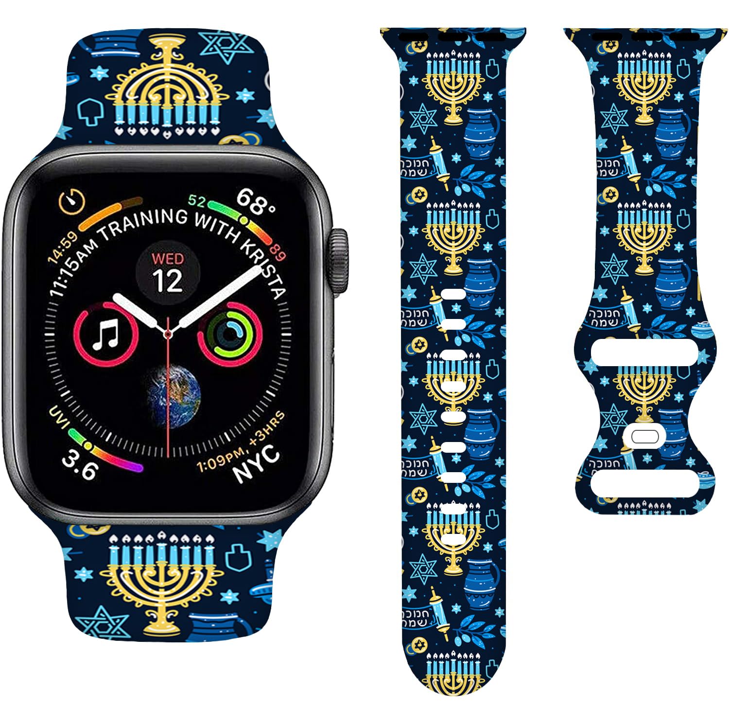 Hanukkah Menorah Blue Jewish Chanukah Bands Compatible with Apple Watch Band 38MM 40MM 41MM, Silicone Strap Compatible with iWatch Bands Ultra Series SE 9 8 7 6 5 4 3 2 1 for Women Men