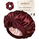 YANIBEST Adjustable Double Layer Satin Bonnet, Silk Hair Bonnet for Sleeping with Elastic Tie Curly Natural Hair Reduce frizz
