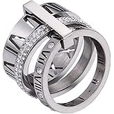 SINLEO Stainless Steel CZ Zirconia Roman Numeral Ring for Women 3 in 1 Trinity Wedding Band Rings