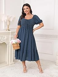 SCOMCHIC Women Plus Size Summer Dress Puff Short