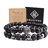 GDLKPYHS Black Obsidian Bracelet for Men - Black Tourmaline Beaded Bracelets - Mens Bracelet Set 8MM Black Onyx Hematite Lava Stone Beads Triple Protection Bracelet for Men Women Gifts