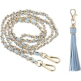 PATIKIL Purse Chain Strap, 47 Inch Leather Chain Straps Purse Strap Replacement Flat Chain Strap with Tassel for Crossbody Bag Handbag Woman, Light Blue/Gold