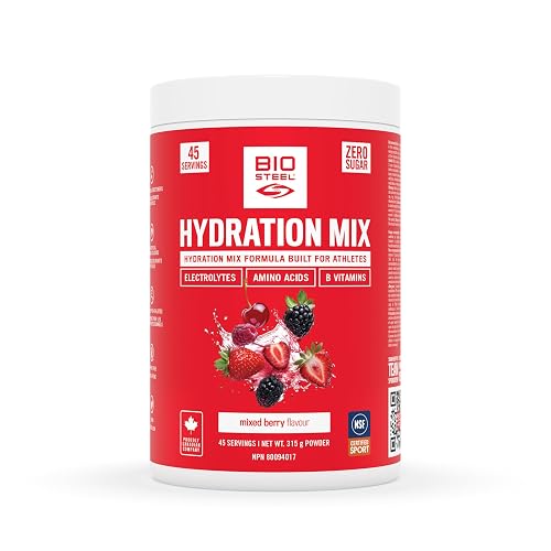 BioSteel Hydration Mix, Proudly Canadian - Great Tasting Hydration with Zero Sugar, and No Artificial Flavours or Preservatives, Mixed Berry Flavour, 12 Single Serving Packets