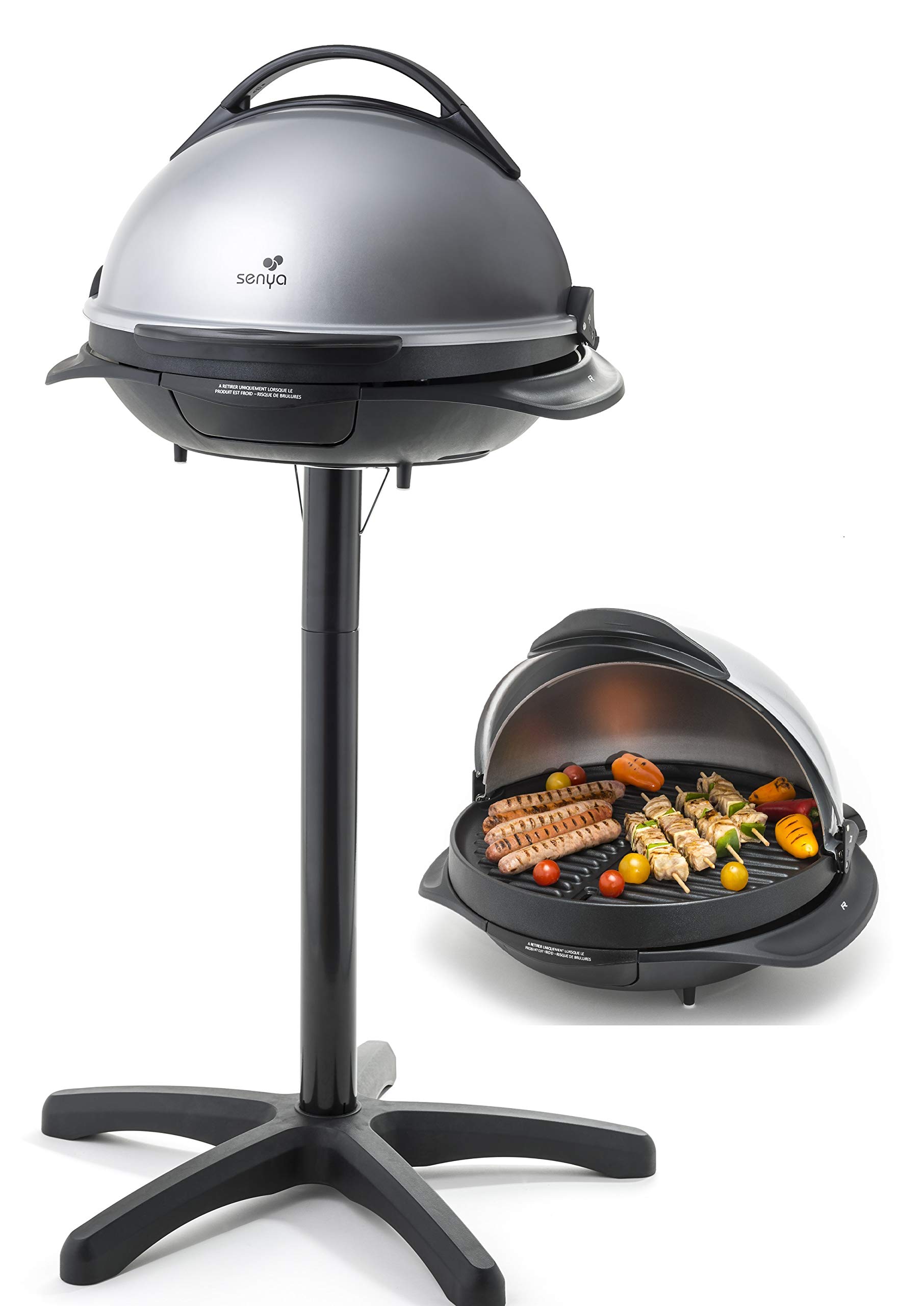 Senya Barbecue Électrique 2 En 1 Sur Pied Et Sur Table Easy Grill, Gris