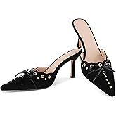SaraIris Women's Black Mules Heels Pointed Toe Studded Slingback High Heel
