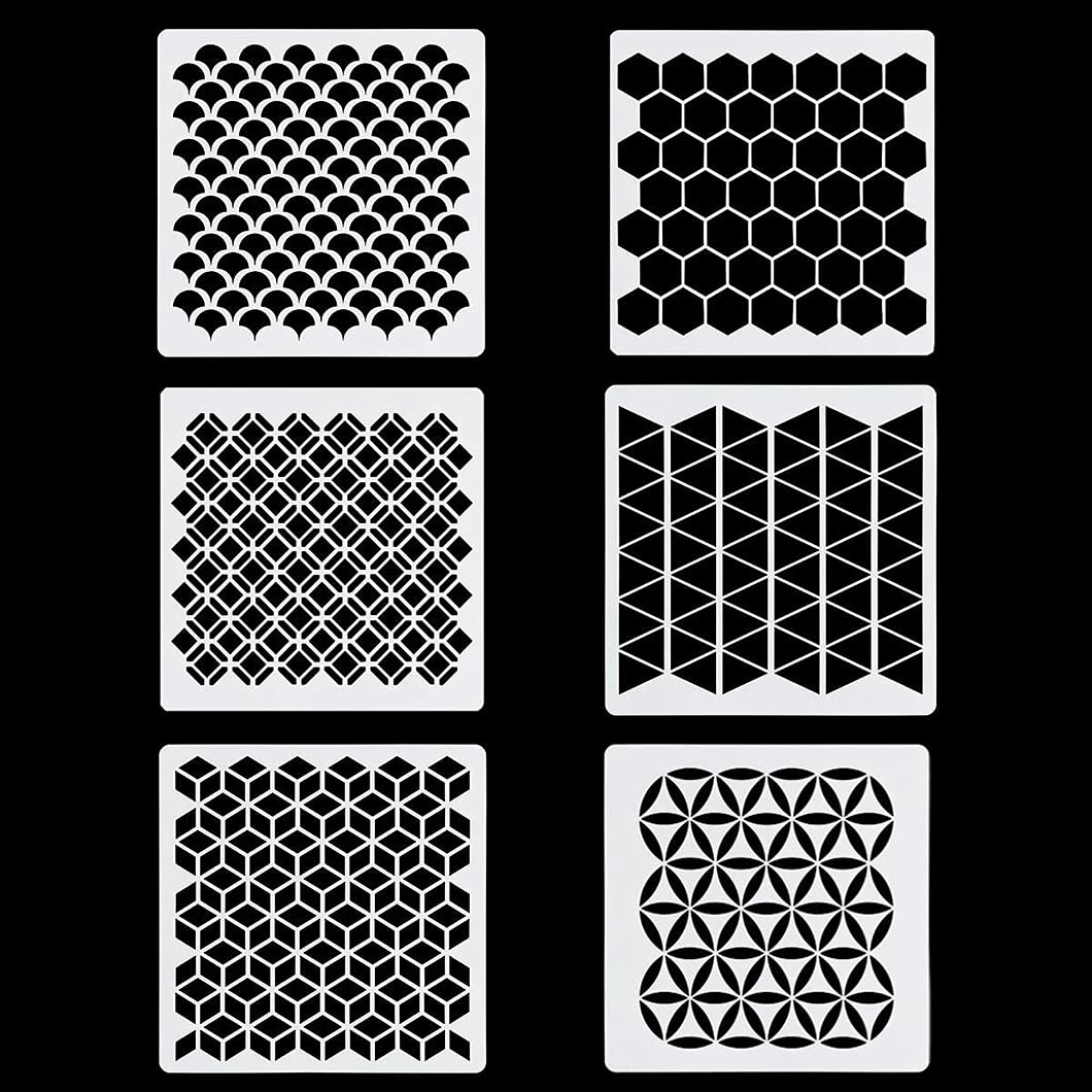 Rolin Roly 6Pcs Geometric Painting Stencils Honeycomb Drawing Templates Durable Stripe Mold for Craft PET Art Scrapbook Tiles DIY Furniture Wall Floor Stencil Décor