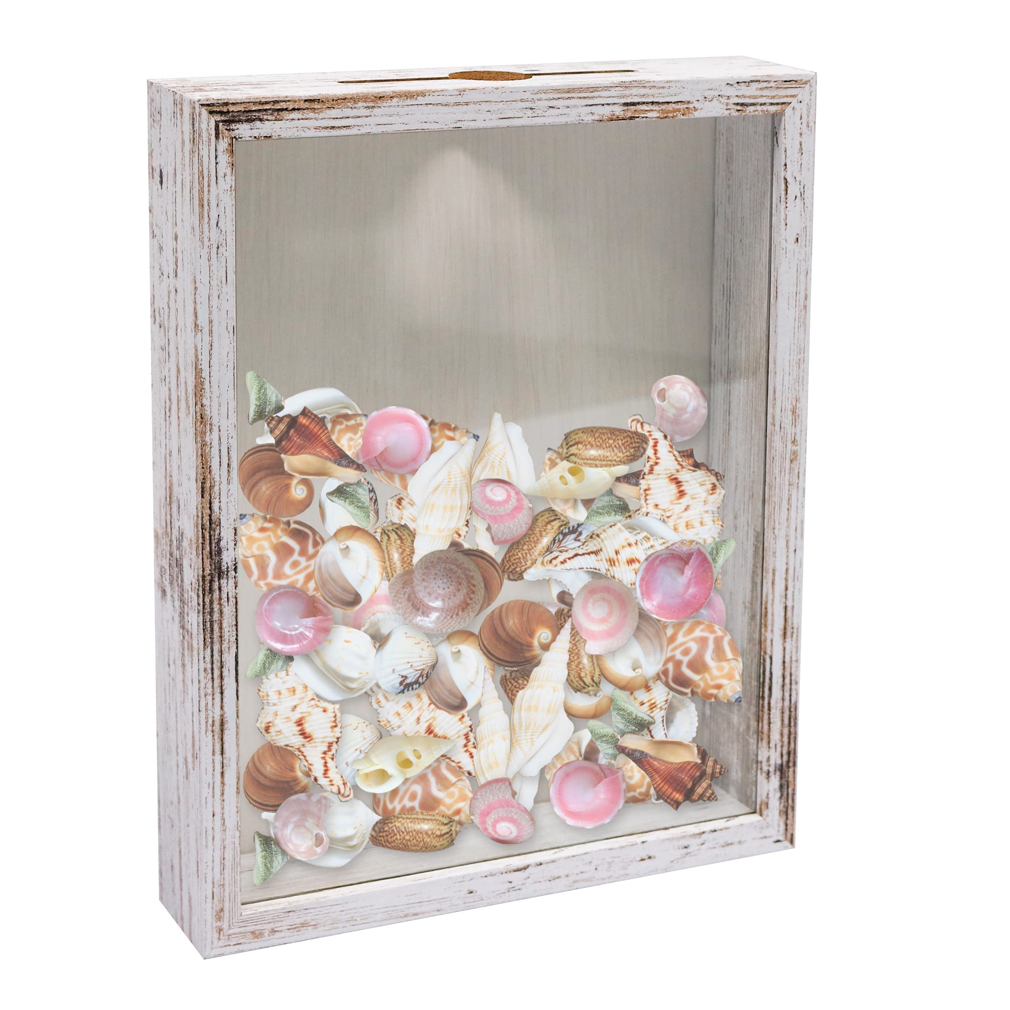 GraduationMall 8x10 Shadow Box Frame with Slot,Wine Cork Ticket Stub Shells Memory Box,Top Loading Display Case Memento Keepsake Storage Box White
