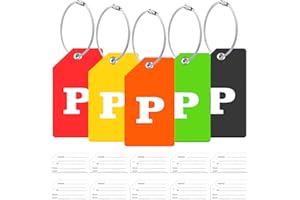 ZFAMYZH 5Pack Initial Silicone Luggage Tag with 10 Name ID Cards Perfect to Quickly Spot Luggage Tags for Suitcases Partial Privacy Cover & Stainless Steel Loops for Secure Fastening (P)