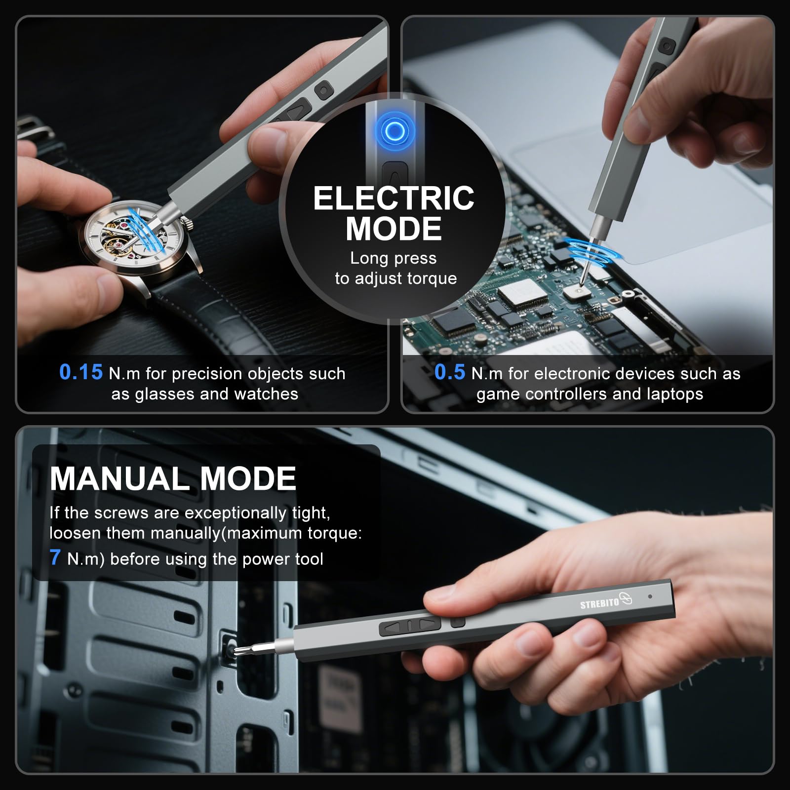 STREBITO Mini-Elektroschrauber, 144-teiliges Elektro-Präzisionsschraubendreher-Set Kleiner Akkuschrauber, Elektronik-Reparatur-Werkzeugsatz für PC, Computer, Laptop, Telefon, RC-Drohne 2
