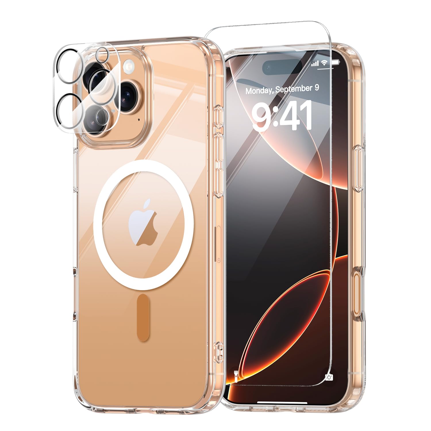 Saiuxiu for iPhone 16 Pro Max Case, Compatible with MagSafe, Magnetic Slim Cover, Anti-Yellowing & Shockproof, Full Camera Protection, Includes Screen & Lens Protectors, Clear Protective Case