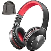 Rydohi Bluetooth Headphones Over Ear,68H Playtime and 3 EQ Music Modes Wireless Headphones with Microphone/Deep Bass, HiFi Stereo Foldable Lightweight Headset for PC Home Travel Office (Black Red)