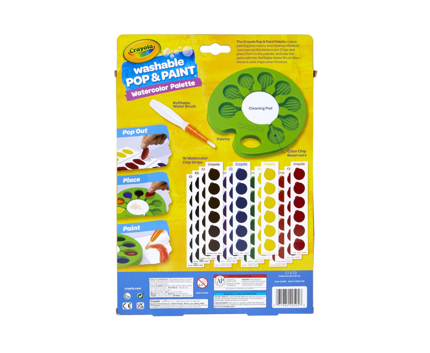 Crayola Watercolor Pop & Paint Palette, Washable Paint Kit, Less Mess Watercolor Paint Set for Kids, Arts & Crafts, Toddler Gifts