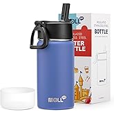 Mollcity 12 oz Small Water Bottle with Straw Lid-Stainless Steel Vacuum Insulated Sports Water Bottle for Kids School-Reusable | BPA Free (Royal Blue)
