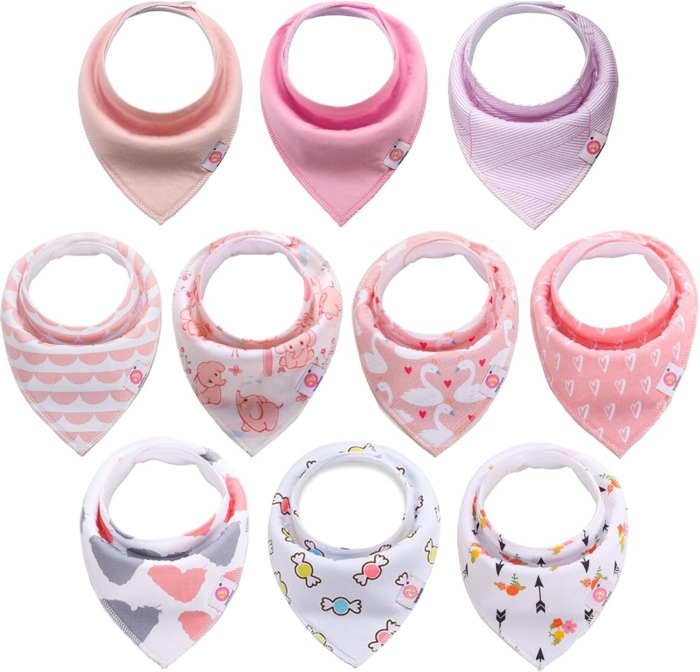 Newthinking 10 Pack Baby Bandana Bibs 6-24 Months 100% Cotton with Adjusting