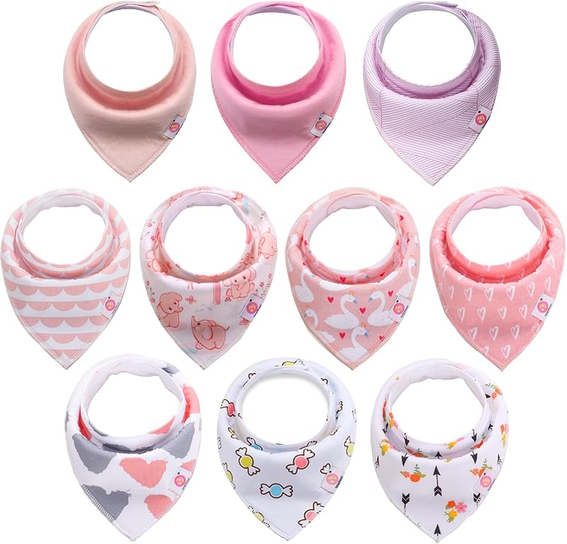 Newthinking 10 Pack Baby Bandana Bibs 6-24 Months 100% Cotton with Adjusting