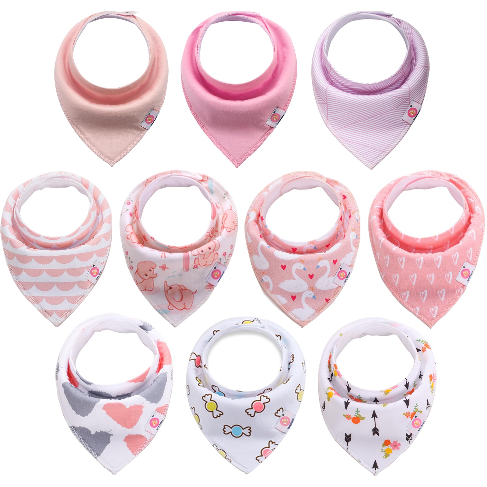 Newthinking 10 Pack Girl Dribble Bibs, Baby Bandana Bibs with Adjustable Snaps, 100% Cotton Baby Drool Bibs for 6-24 Months Newborn and Toddlers