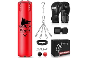 YORWHIN 4FT Hanging Punching Bag for Adults, Super PU Leather Boxing Training Equipment Heavy Bag with 12OZ MMA Gloves, Unfilled Kicking Bag Boxing Set for Training Karate Kickboxing Muay Thai