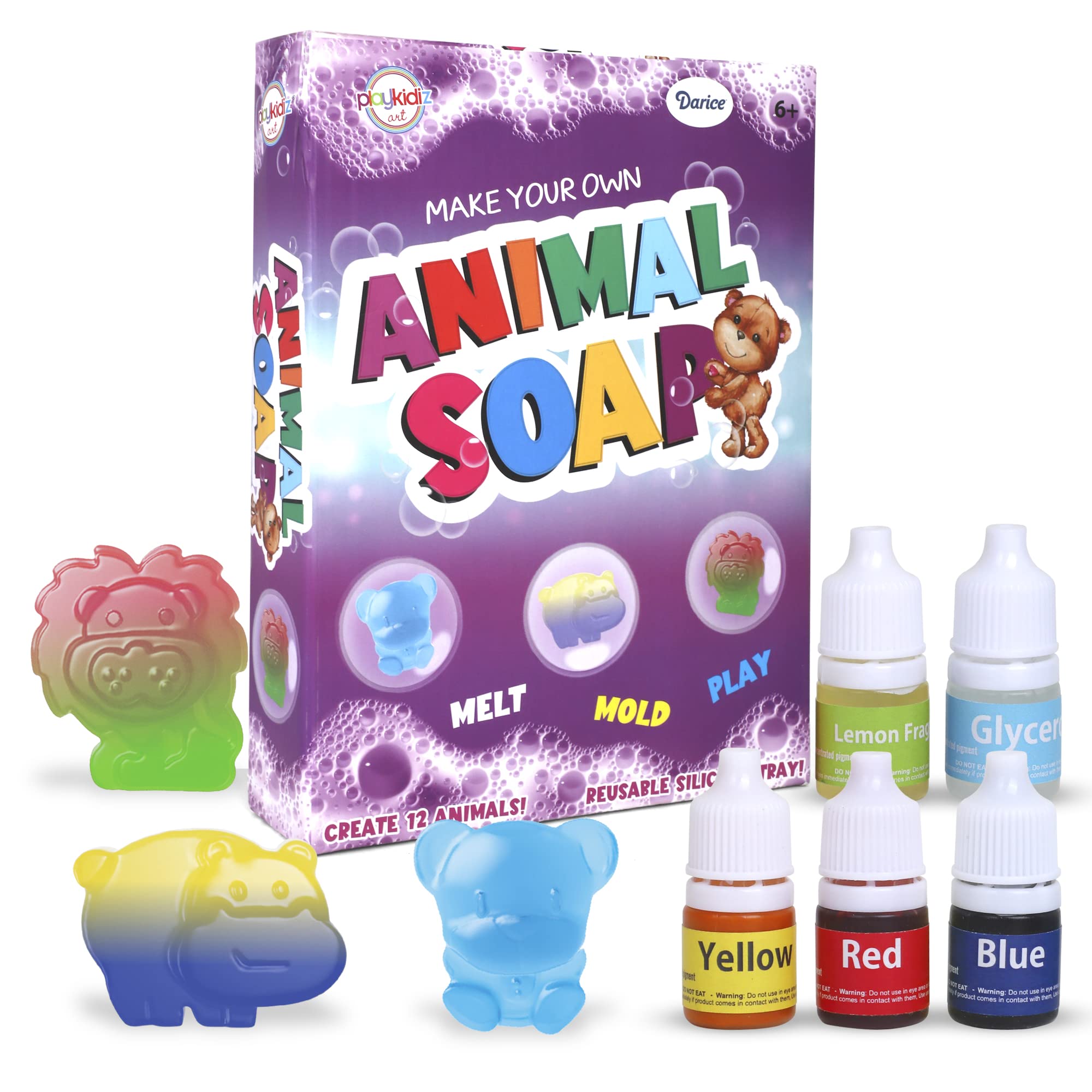 Darice Soap Making Kit for Kids - Crafts Activity Science Kits - STEM DIY Educational Animal Toys for Boys & Girls Ages 6+, Rot/Gelb/Blau, Rot/Gelb/Blau