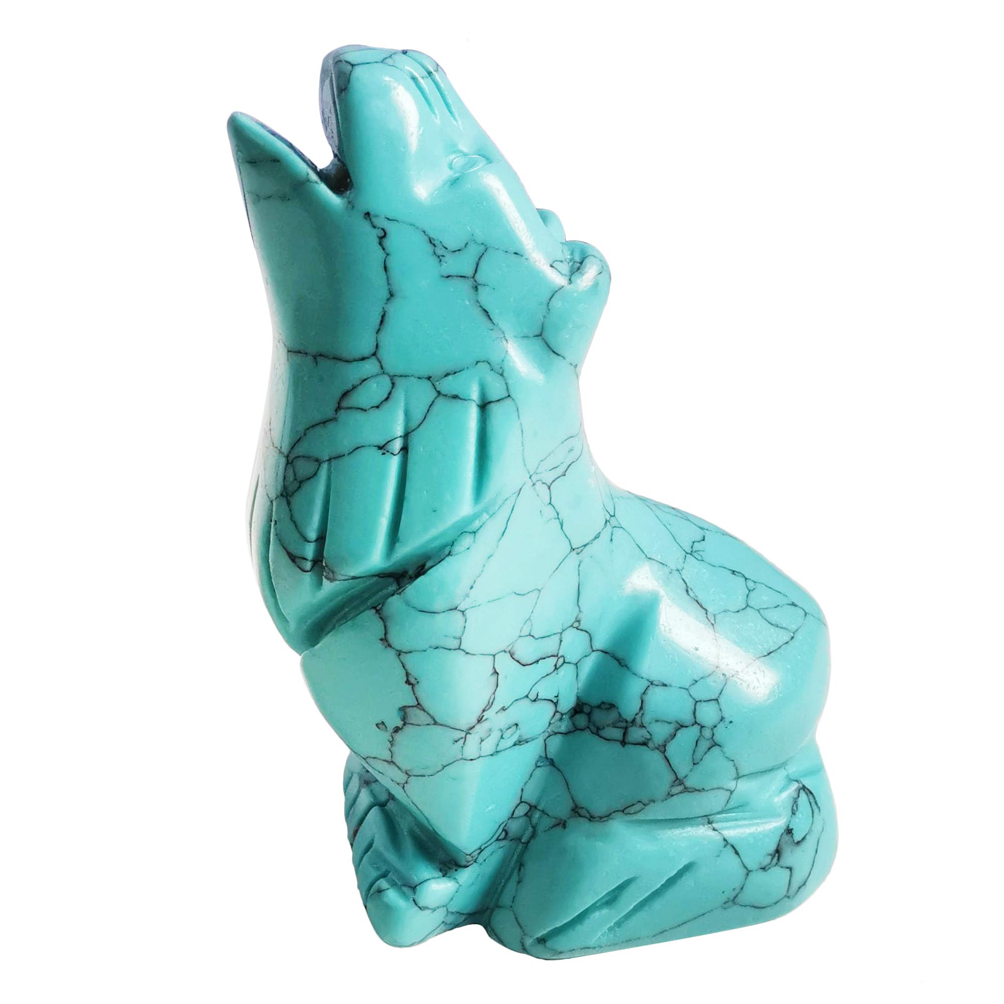 Lovionus89 Synthesis Howlite Turquoise Wolf Crystal Figurine, Hand Carved Stone Animal Statues for Home Decor 2.5 Inches